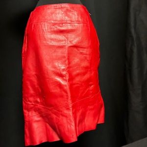 Anja Flint red leather MIDI pencil skirt with asymmetrical hem S